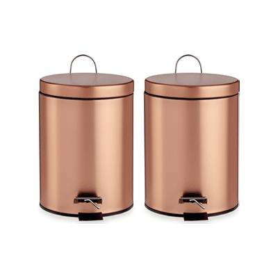 Lotte-prullenbak toilet- Berilo 2x stuks pedaalemmer vuilnisbak metaal 3 liter inhoud koper kleur
