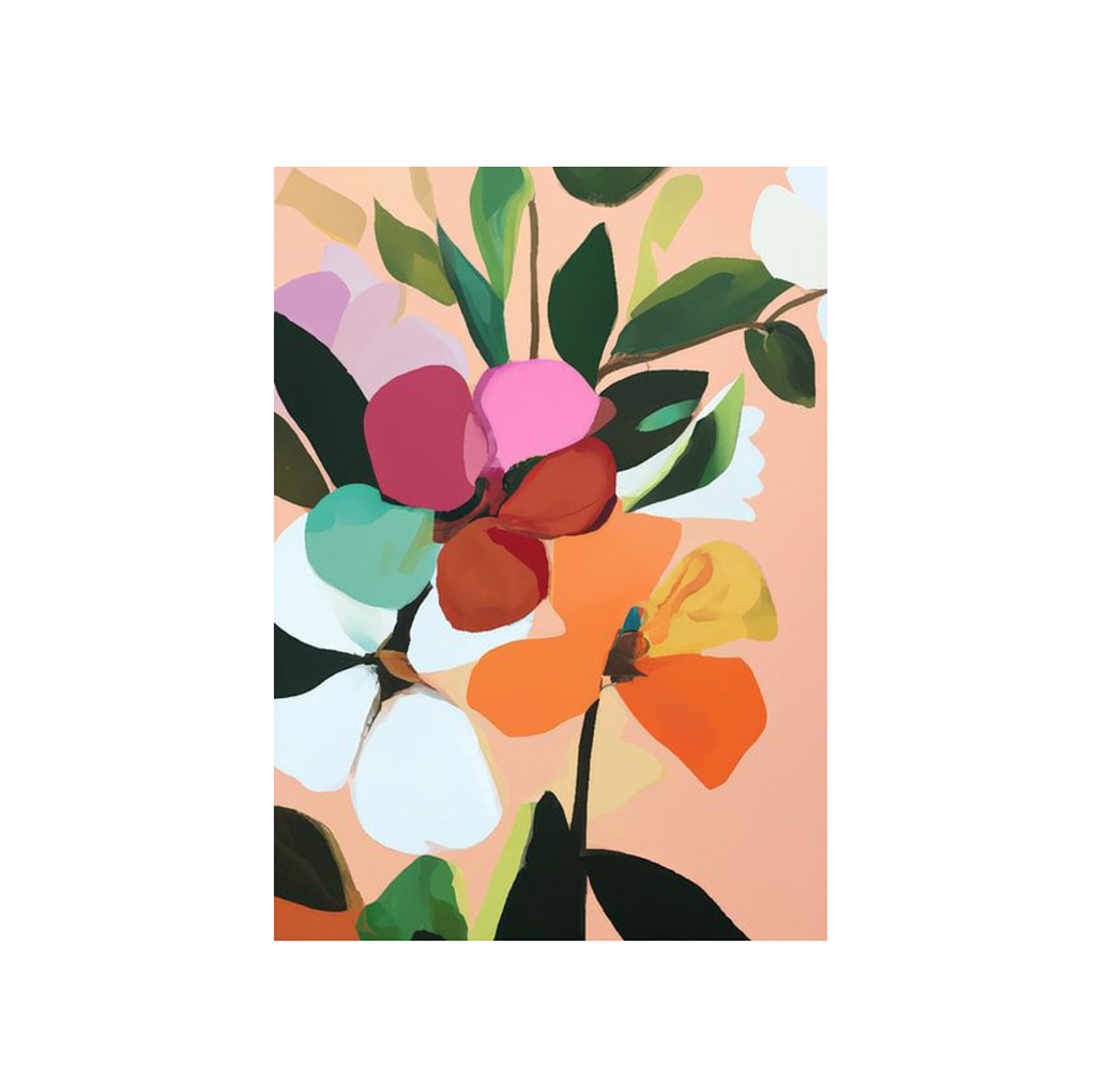 Abstract-schilderij-kleurrijke-bloemen-Van-Studio-Allee-marrit- eetkamer