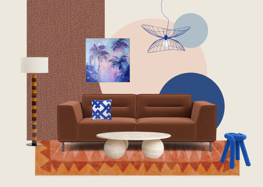 moodboard met terracotta kleurige zitbank 2,5 zits combinatie ideeen the home style club & Prominent