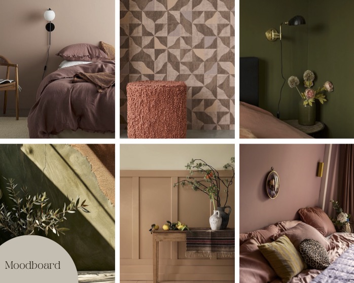 Moodboard make-over Doortje, warm, groen, roze, behang.