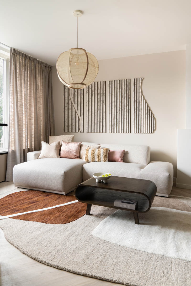 Japandi kunstwerk met akoestische wandpanelen maken DIY groot kunstwerk van meerdere panelen in zwart wit 