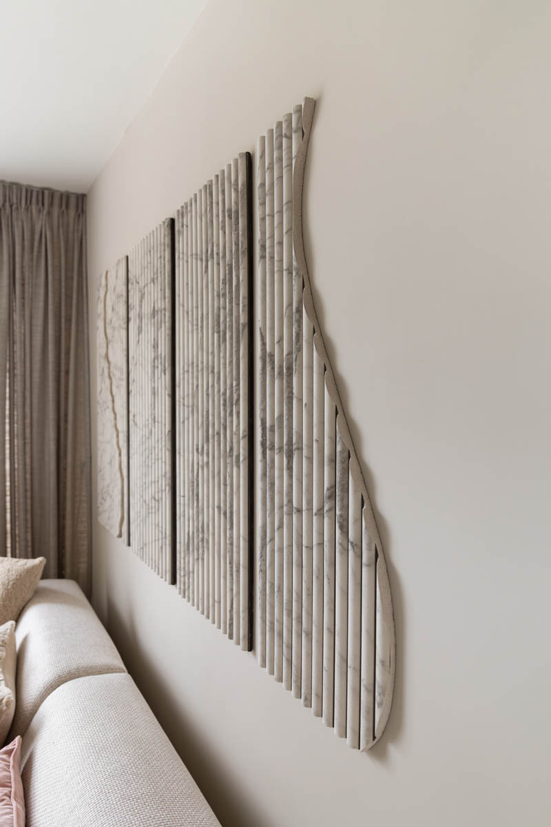 Japandi kunstwerk met akoestische wandpanelen maken DIY groot kunstwerk van meerdere panelen in zwart wit 