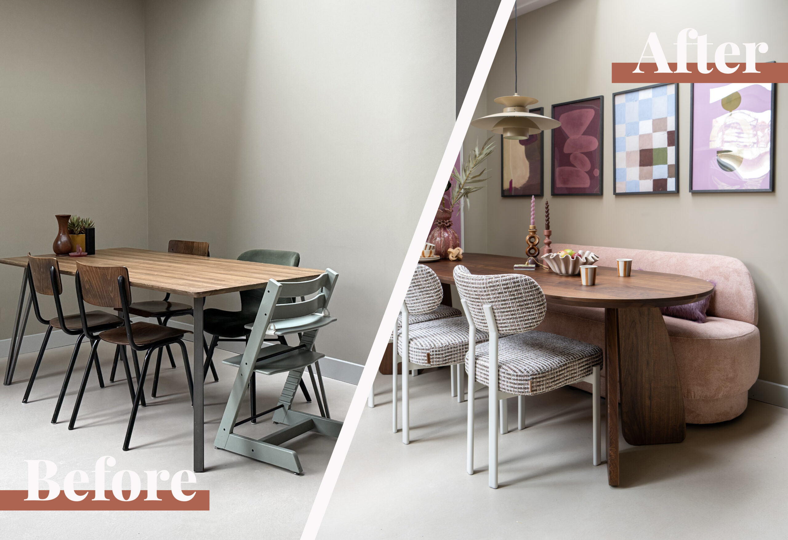 Eethoek make-over met zachte stoffen en warme tinten